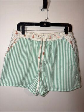 American Eagle Mint Green and White Stipe Clubhouse Short with Floral Trim